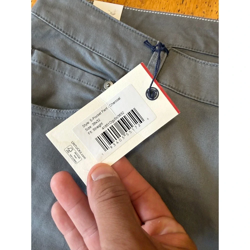 New UNTUCKit 5-Pocket Pant 38x32 Straight Fit Charcoal Grey Mens Cotton Stretch